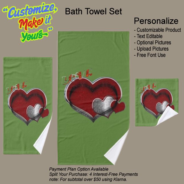 Herz Magic Green Badezimmer Handtuch Set (Heart Magic Bathroom Towel Set Featuring a Green Background.)