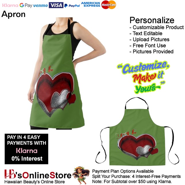 Herz Magic Green Große Schürze (Love Heart Green Kitchen Cooking Mess Free Large Apron.)