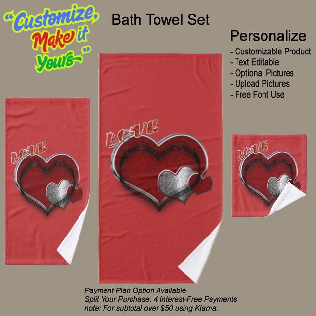 Herz Magic Red Bad Handtuch Set (Heart Magic Bathroom Towel Set Featuring a Red Background.)