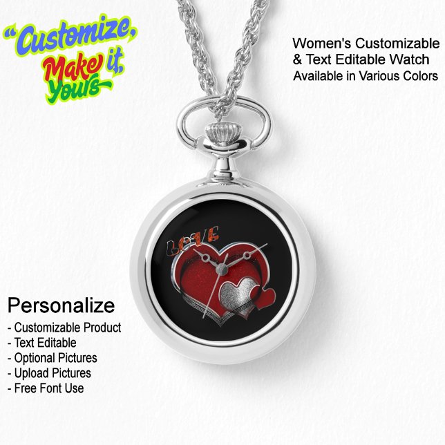 Herz Magic Silver Necklace Schwarzes Gesicht sehen Armbanduhr (Women's Heart Magic Silver Necklace Watch Featuring a Black Face.)