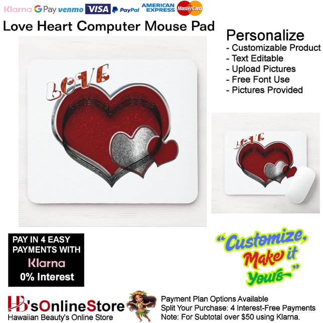 Herz Magic White Mouse Pad Mousepad (Love Heart Computer Mouse Pad with White Background.)