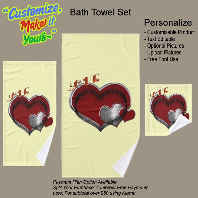 Herz Magic Yellow Towel Set (Heart Magic Bathroom Towel Set Featuring a Yellow Background.)