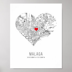 Herz Malaga City Map (Spanien) Poster