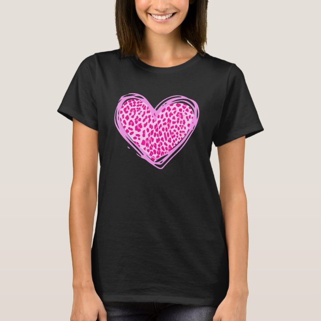 Herz Mama Leopard Print Pink Leopard Muster T-Shirt (Vorderseite)