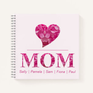 Herz MAMA Rosa Blumenbriefe Personalisierte Namen Notizbuch