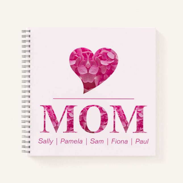 Herz MAMA Rosa Blumenbriefe Personalisierte Namen Notizbuch (Vorderseite)