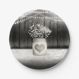 Herz Mason Jar & Gipskraut Rustikale Hochzeit Pappteller