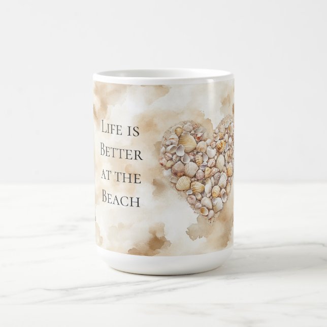 Herz Meer Muscheln Sand Kaffeetasse (Mittel)