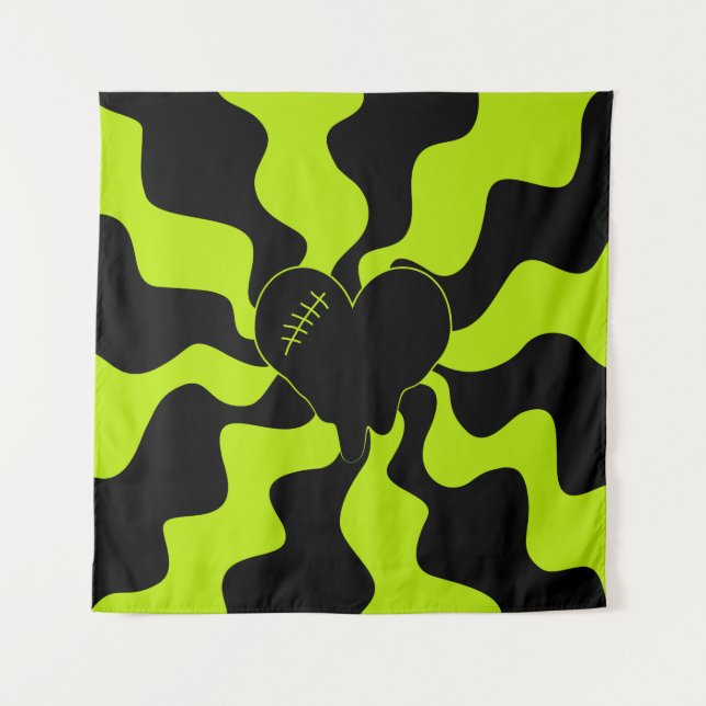 Herz Melt - Lime Green Wandteppich (Vorderseite)