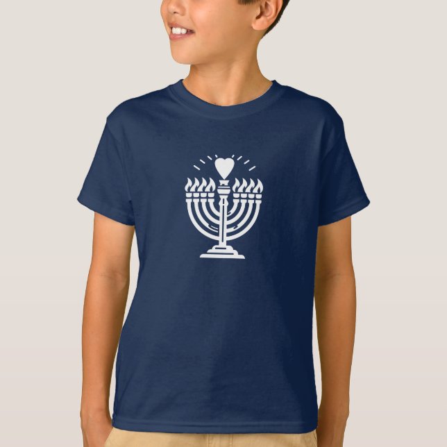 Herz Menorah Happy Hanukkah Familie Mama Papa Kind T-Shirt (Vorderseite)