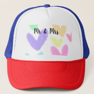 Herz minimaler Textstil Hochzeit Mr & Mrs c Truckerkappe