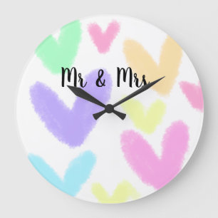 Herz minimalistischer Textstil Hochzeit Mr & Mrs c Große Wanduhr