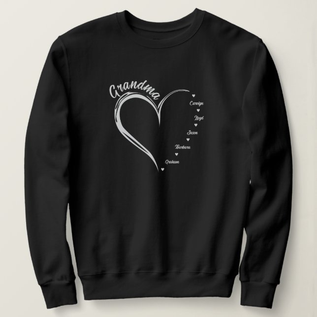 Herz mit 5 Personalisierten Namen, Oma Herz Sweatshirt (Design vorne)