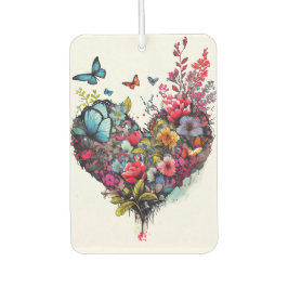 Herz mit Aquarell-Blume und Schmetterlingen Autolufterfrischer