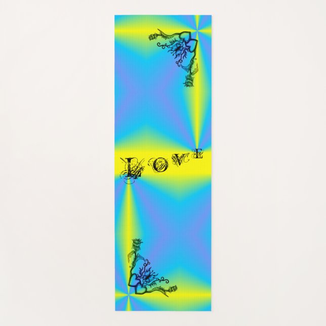 Herz mit Blume und Schmetterling auf Regenbogen Yogamatte (Vorderseite)