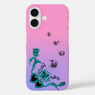 Herz mit Blume und Schmetterling auf rosa Regenbog iPhone 16 Hülle