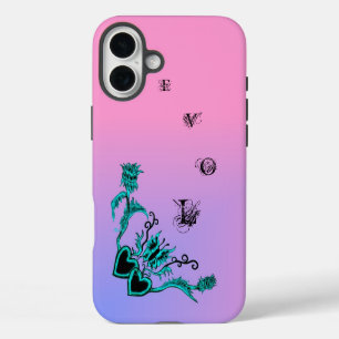 Herz mit Blume und Schmetterling auf rosa Regenbog iPhone 16 Plus Hülle