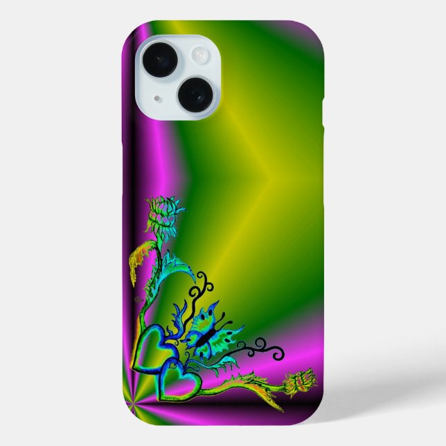 Herz mit Blume und Schmetterling Case-Mate iPhone Hülle (Rückseite)
