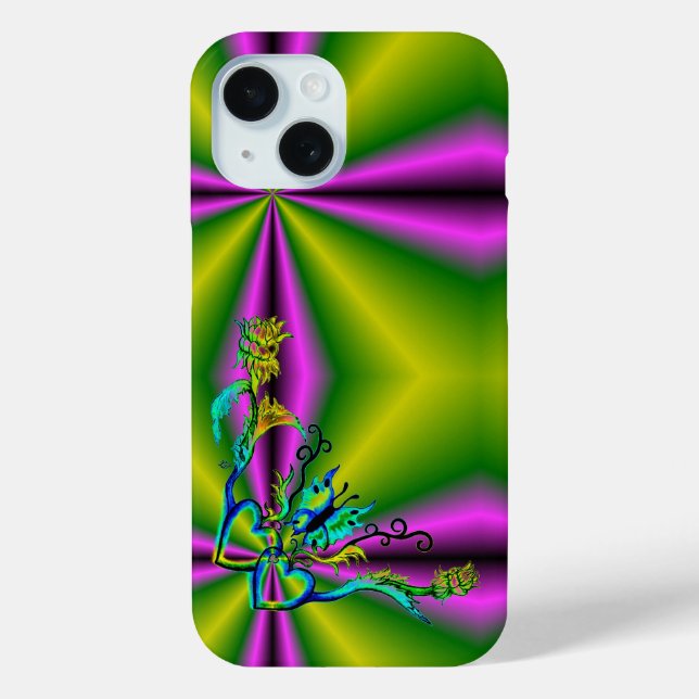 Herz mit Blume und Schmetterling Case-Mate iPhone Hülle (Rückseite)