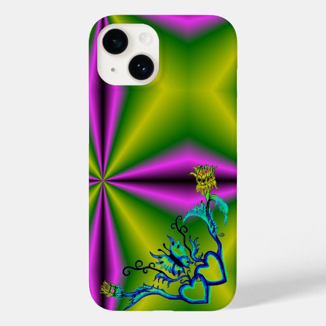 Herz mit Blume und Schmetterling Case-Mate iPhone Hülle (Rückseite)