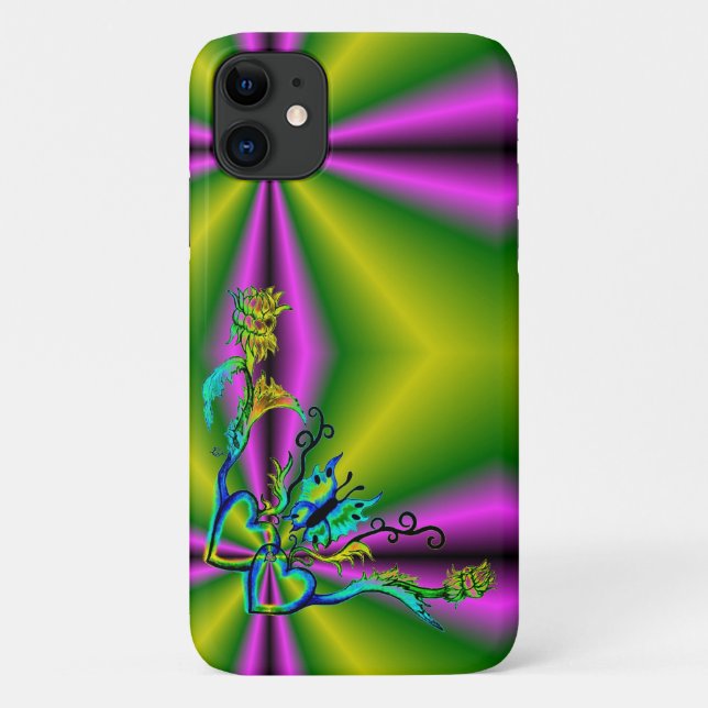 Herz mit Blume und Schmetterling Case-Mate iPhone Hülle (Rückseite)