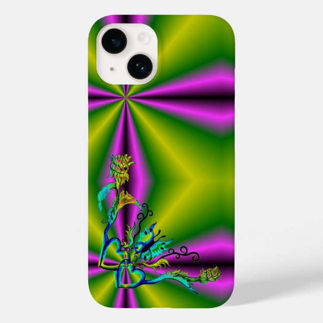 Herz mit Blume und Schmetterling Case-Mate iPhone Hülle (Rückseite)