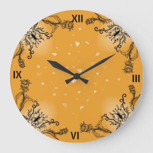 Herz mit Blume und Schmetterling Große Wanduhr