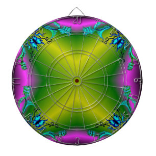 Herz mit Blume und Schmetterling im Tattoo-Stil Dartscheibe