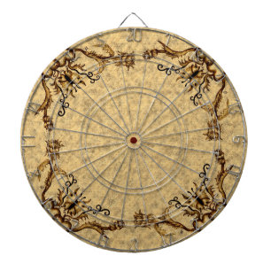 Herz mit Blume und Schmetterling im Tattoo-Stil Dartscheibe