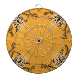 Herz mit Blume und Schmetterling im Tattoo-Stil Dartscheibe