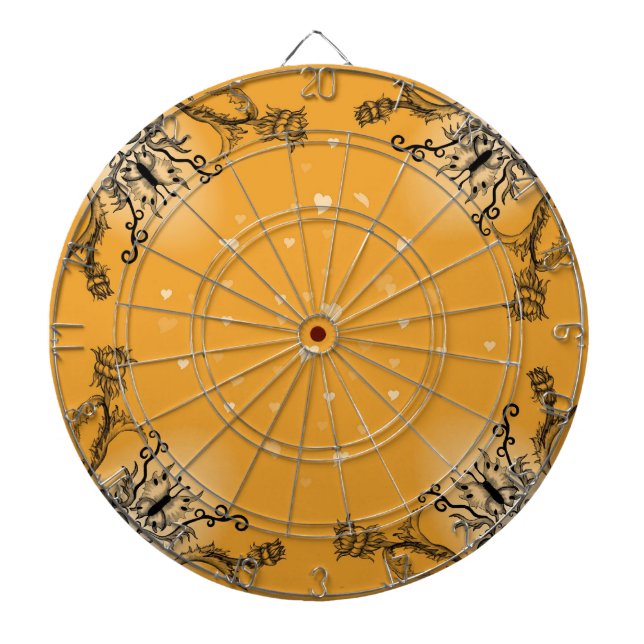 Herz mit Blume und Schmetterling im Tattoo-Stil Dartscheibe (vorne)