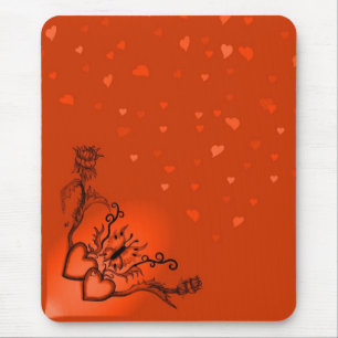 Herz mit Blume und Schmetterling im Tattoo-Stil Mousepad