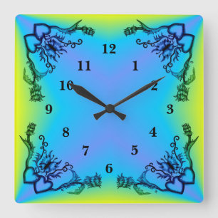 Herz mit Blume und Schmetterling im Tattoo-Stil Quadratische Wanduhr