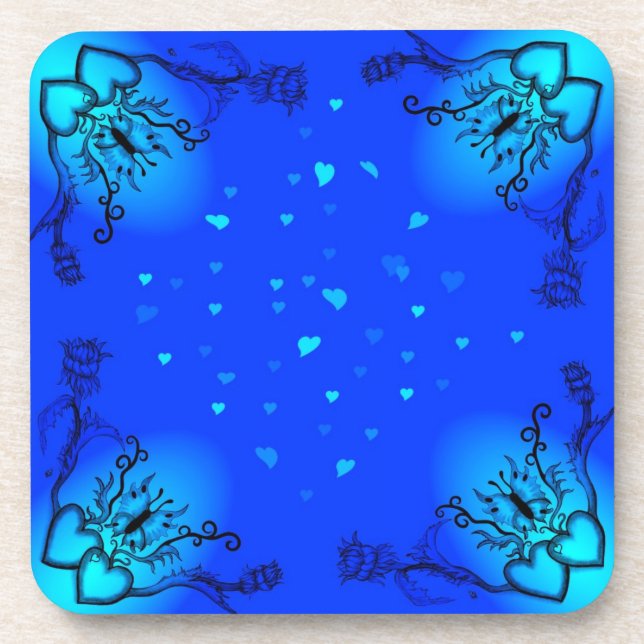 Herz mit Blume und Schmetterling im Tattoo-Stil Untersetzer (Vorderseite)