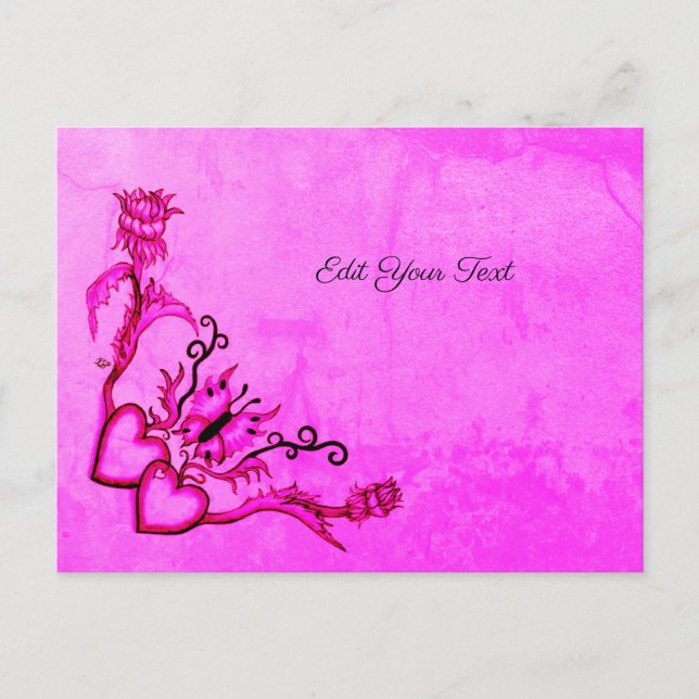 Herz mit Blume und Schmetterling Postkarte (Vorderseite)