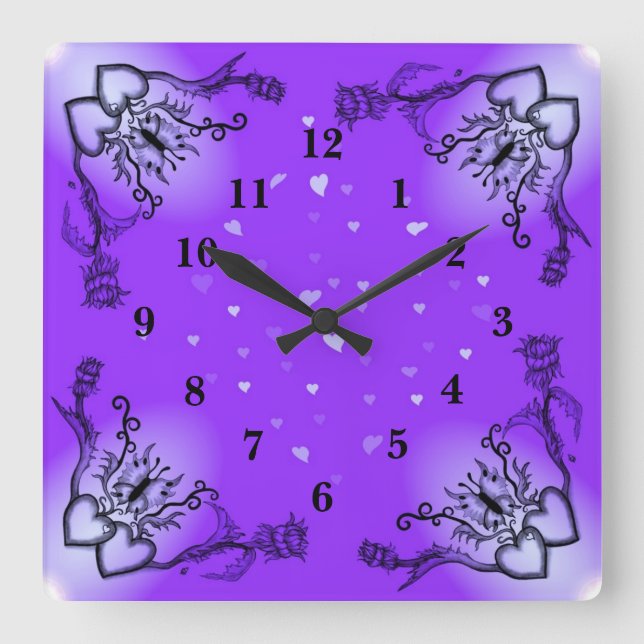 Herz mit Blume und Schmetterling Quadratische Wanduhr (Vorderseite)
