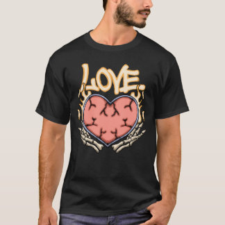 Herz mit Flammen und Skeletthänden Streetwear T-Shirt