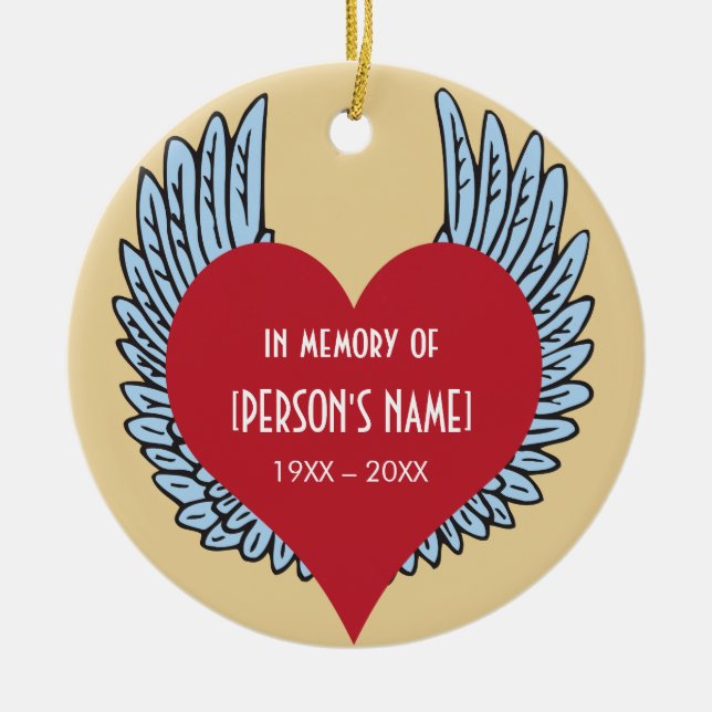 Herz mit Flügeln im Gedächtnis Keramik Ornament (Vorne)