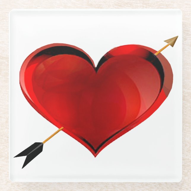 Herz mit Gold Arrow Glass Untersetzer (Vorderseite)