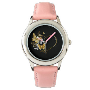 Herz mit goldenen Schmetterlingen Armbanduhr
