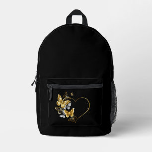 Herz mit goldenen Schmetterlingen Bedruckter Rucksack