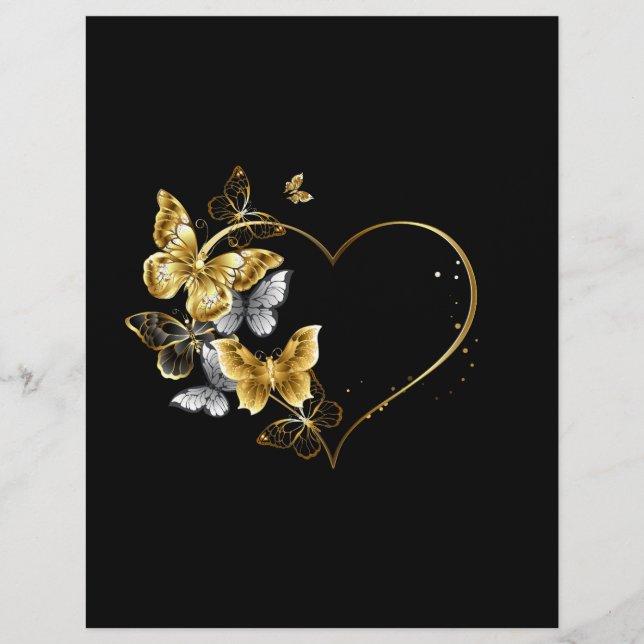 Herz mit goldenen Schmetterlingen Briefbogen (Vorderseite)