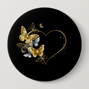 Herz mit goldenen Schmetterlingen Button