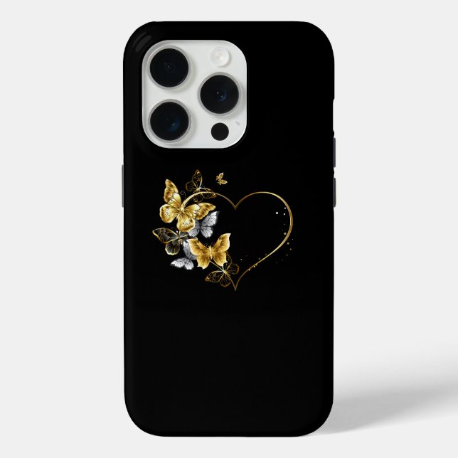 Herz mit goldenen Schmetterlingen Case-Mate iPhone Hülle (Rückseite)
