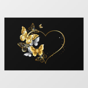 Herz mit goldenen Schmetterlingen Fensteraufkleber