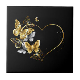 Herz mit goldenen Schmetterlingen Fliese