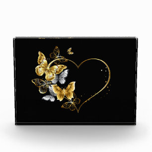 Herz mit goldenen Schmetterlingen Fotoblock