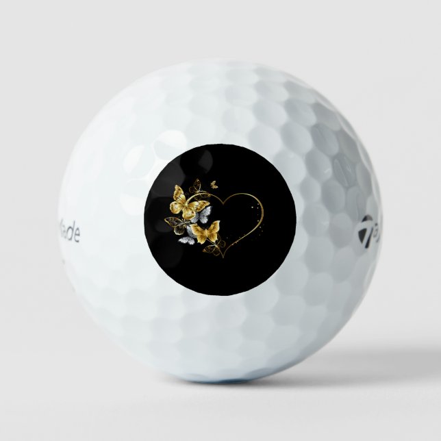 Herz mit goldenen Schmetterlingen Golfball (Vorderseite)
