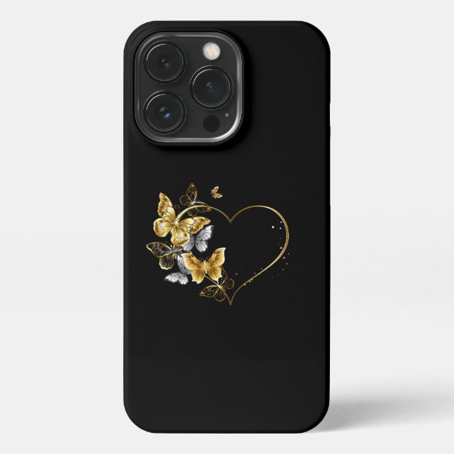 Herz mit goldenen Schmetterlingen iPhone Hülle (Rückseite)