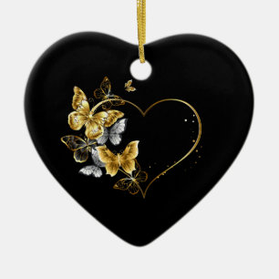 Herz mit goldenen Schmetterlingen Keramik Ornament